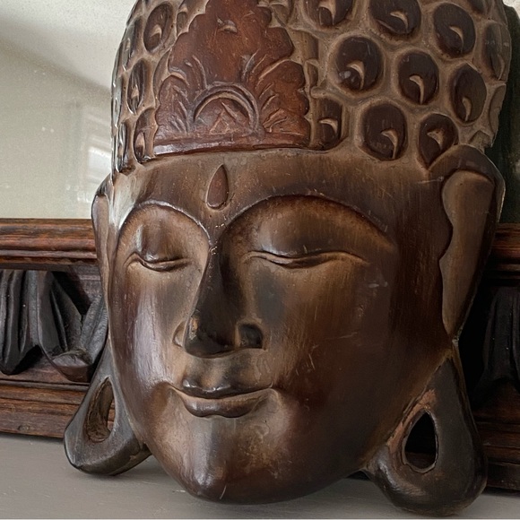 Vintage Tibet Buddha Wood Carved Mask - Picture 4 of 8
